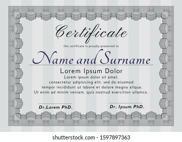 Grey Diploma or certificate template. Lovely design. With great quality guilloche pattern. Customizable, Easy to edit and change colors. 