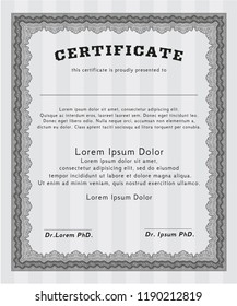 Grey Diploma or certificate template. Modern design. With complex linear background. Vector illustration. 