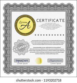 Grey Diploma or certificate template. Modern design. Easy to print. Vector illustration. 