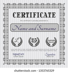 Grey Diploma or certificate template. Nice design. With background. Detailed. 
