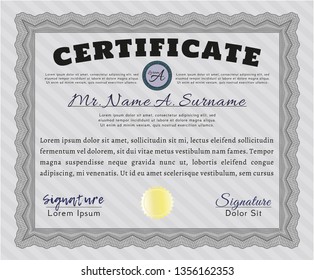 Grey Diploma or certificate template. Nice design. Vector illustration. With linear background. 