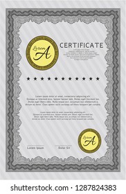 Grey Diploma or certificate template. Perfect design. Vector illustration. Printer friendly. 