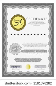 Grey Diploma or certificate template. Printer friendly. Money Pattern design. Detailed. 