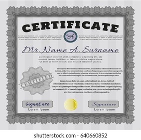 Grey Diploma or certificate template. Printer friendly. Vector illustration. Beauty design. 