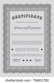Grey Diploma or certificate template. Printer friendly. Lovely design. Customizable, Easy to edit and change colors. 