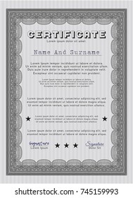 Grey Diploma or certificate template. Printer friendly. Modern design. Detailed. 