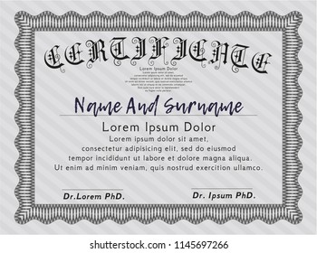 Grey Diploma or certificate template. With quality background. Vector illustration. Elegant design. 