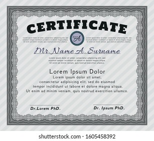 Grey Diploma or certificate template. Sophisticated design. Complex background. Detailed. 