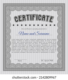 Grey Diploma or certificate template.  Sophisticated design.  With great quality guilloche pattern.  Detailed. 