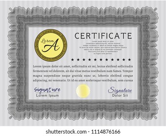 Grey Diploma or certificate template. Superior design. Customizable, Easy to edit and change colors. With guilloche pattern. 