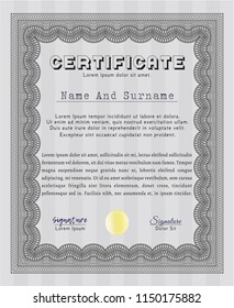 Grey Diploma or certificate template. Superior design. Detailed. With guilloche pattern and background. 
