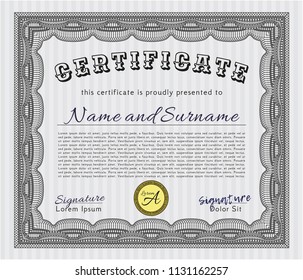 Grey Diploma or certificate template. Vector illustration. With guilloche pattern. Good design. 