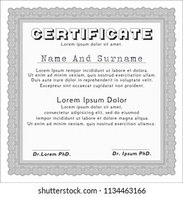 Grey Diploma or certificate template. Vector illustration. With linear background. Money design. 