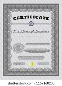 Grey Diploma or certificate template. Vector illustration. With quality background. Excellent design. 