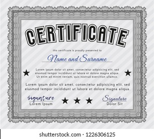 Grey Diploma or certificate template. Vector illustration. With great quality guilloche pattern. Superior design. 