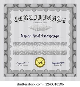 Grey Diploma or certificate template. Vector illustration. With great quality guilloche pattern. Retro design. 