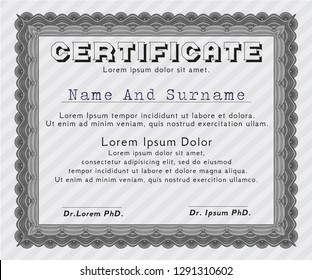 Grey Diploma or certificate template. Vector illustration. Complex background. Money style design. 