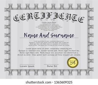 Grey Diploma or certificate template. Vector illustration. With background. Lovely design. 