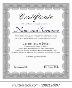 Grey Diploma or certificate template. Vector illustration. With great quality guilloche pattern. Money Pattern design. 