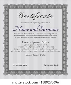 Grey Diploma or certificate template. Vector illustration. Easy to print. Good design. 