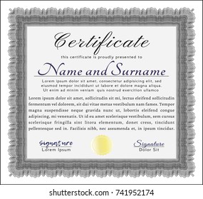 Grey Diploma or certificate template. Vector illustration. With quality background. Money Pattern design. 