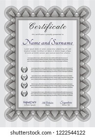 Grey Diploma. With complex linear background. Lovely design. Vector illustration. 