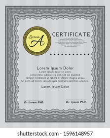 Grey Diploma. Cordial design. With complex background. Vector illustration. 