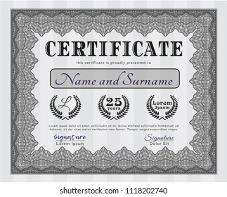 Grey Diploma. Customizable, Easy to edit and change colors. With complex background. Money style design. 