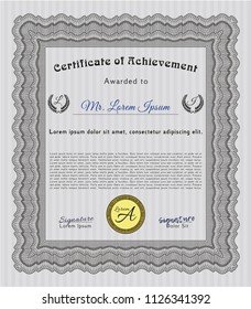 Grey Diploma. Customizable, Easy to edit and change colors. With complex linear background. Money Pattern design. 