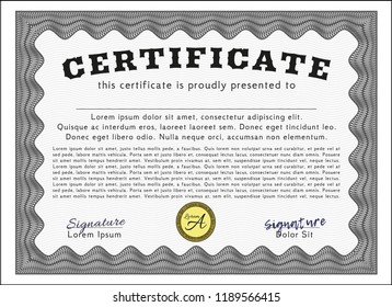 Grey Diploma. Customizable, Easy to edit and change colors. With guilloche pattern. Retro design. 