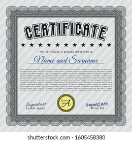 Grey Diploma. Customizable, Easy to edit and change colors. With guilloche pattern and background. Artistry design. 