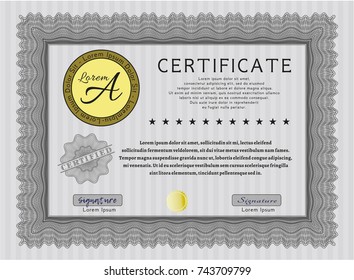 Grey Diploma. Customizable, Easy to edit and change colors. With complex linear background. Money design. 