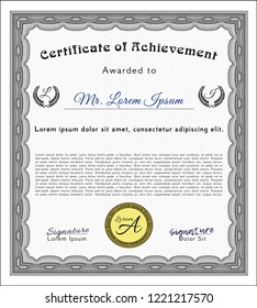 Grey Diploma. Detailed. With complex linear background. Excellent design. 