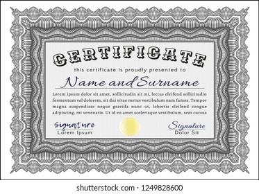 Grey Diploma. Detailed. With linear background. Money Pattern. 