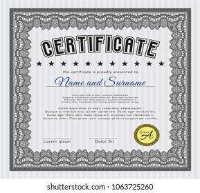 Grey Diploma. Elegant design. With complex linear background. Detailed. 