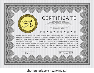 Grey Diploma. Excellent design. Detailed. With guilloche pattern and background. 