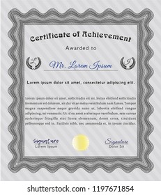Grey Diploma. With great quality guilloche pattern. Artistry design. Vector illustration. 