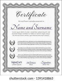 Grey Diploma. With great quality guilloche pattern. Retro design. Detailed. 