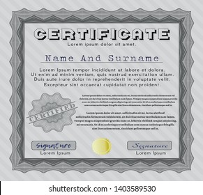 Grey Diploma. With great quality guilloche pattern. Vector illustration. Excellent design. 