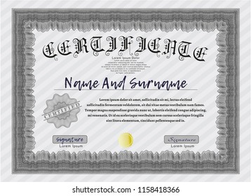 Grey Diploma. With guilloche pattern and background. Customizable, Easy to edit and change colors. Cordial design. 