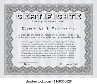 Grey Diploma. With guilloche pattern and background. Vector illustration. Money style design. 
