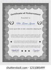 Grey Diploma. With guilloche pattern and background. Cordial design. Vector illustration. 