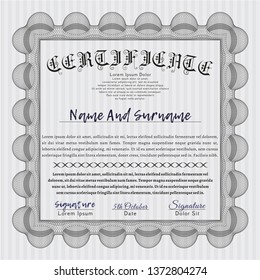 Grey Diploma. With guilloche pattern and background. Vector illustration. Elegant design. 