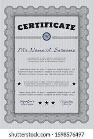 Grey Diploma. With guilloche pattern. Lovely design. Vector illustration. 
