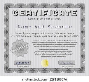 Grey Diploma. With linear background. Detailed. Lovely design. 