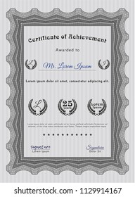 Grey Diploma. With linear background. Retro design. Vector illustration. 