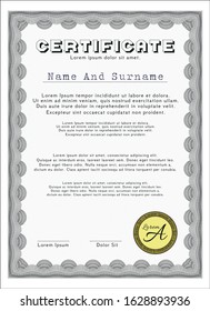 Grey Diploma. Modern design. Vector illustration. With complex linear background. 