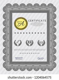 Grey Diploma. Money design. Vector illustration. With great quality guilloche pattern. 