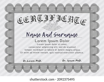 Grey Diploma.  Money Pattern design.  With guilloche pattern.   