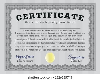 Grey Diploma. Money style design. Customizable, Easy to edit and change colors. With guilloche pattern and background. 